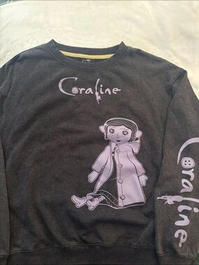 Coraline Graphic Crewneck Sweatshirt - Black with Lavender Print